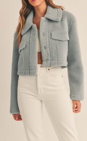 CROP SHERPA JKT IN DUSTY BLUE