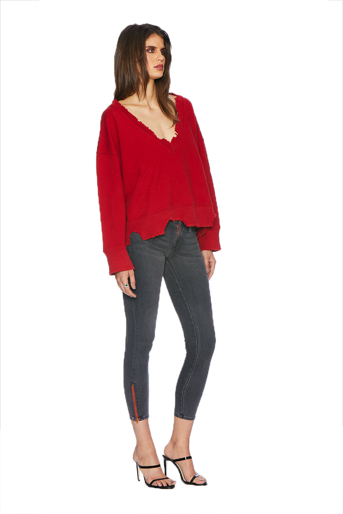 EM7010 ASH Grey -Signature Skinny W/ Red Zipper Denim - Etienne Marcel Denim