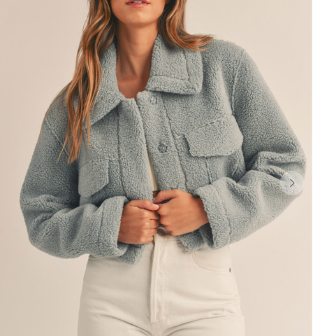 CROP SHERPA JKT IN DUSTY BLUE