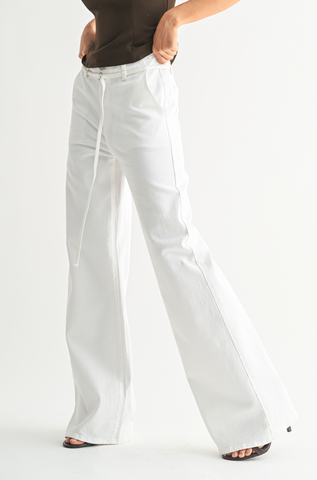 SELF DENIM BELTED WIDE LEG
