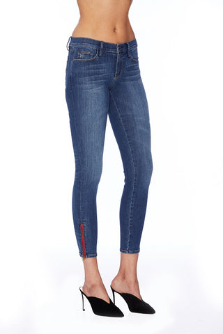 EM7010 MEDIUM WASH-Signature Skinny W/ Red Zipper Denim - Etienne Marcel Denim